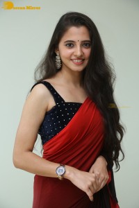 Telugu Actress Preethi Asrani in a red saree