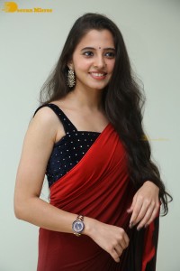 Telugu Actress Preethi Asrani in a red saree