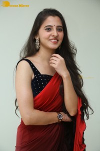 Telugu Actress Preethi Asrani in a red saree