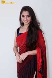 Telugu Actress Preethi Asrani in a red saree