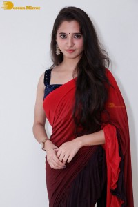 Telugu Actress Preethi Asrani in a red saree