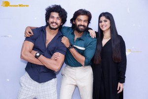 Telugu movie Premadesam press meet attended by actors Thrigun and Megha Akash