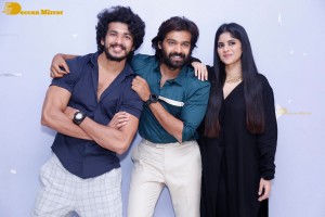 Telugu movie Premadesam press meet attended by actors Thrigun and Megha Akash
