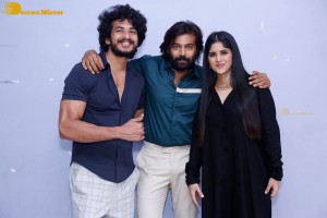 Telugu movie Premadesam press meet attended by actors Thrigun and Megha Akash