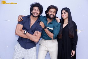 Telugu movie Premadesam press meet attended by actors Thrigun and Megha Akash
