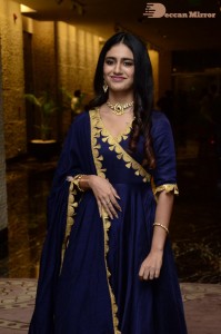 Priya Prakash Varrier in a blue salwar kameez dress attending 'Ishq - Not a Love Story' movie pre release function.