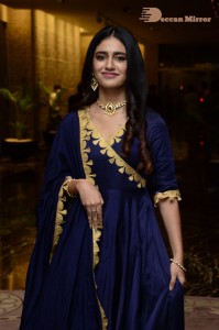 Priya Prakash Varrier in a blue salwar kameez dress attending 'Ishq - Not a Love Story' movie pre release function.