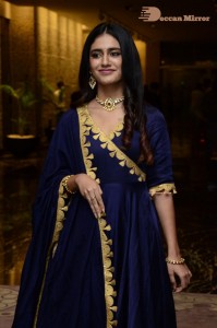 Priya Prakash Varrier in a blue salwar kameez dress attending 'Ishq - Not a Love Story' movie pre release function.