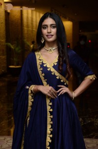 Priya Prakash Varrier in a blue salwar kameez dress attending 'Ishq - Not a Love Story' movie pre release function.