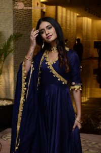 Priya Prakash Varrier in a blue salwar kameez dress attending 'Ishq - Not a Love Story' movie pre release function.