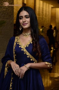 Priya Prakash Varrier in a blue salwar kameez dress attending 'Ishq - Not a Love Story' movie pre release function.