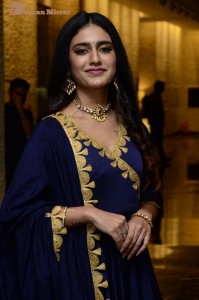 Priya Prakash Varrier in a blue salwar kameez dress attending 'Ishq - Not a Love Story' movie pre release function.