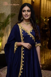Priya Prakash Varrier in a blue salwar kameez dress attending 'Ishq - Not a Love Story' movie pre release function.