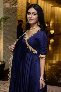 Priya Prakash Varrier in a blue salwar kameez dress attending 'Ishq - Not a Love Story' movie pre release function.