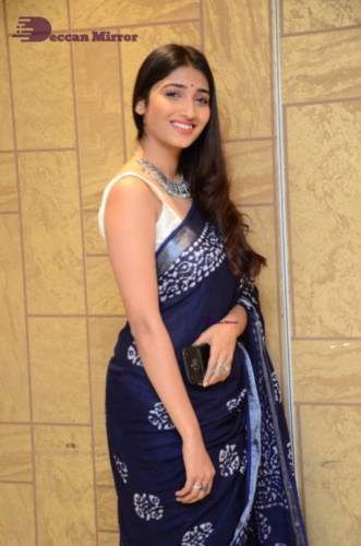 Telugu Actress Priya Vadlamani looks stunning in a blue saree