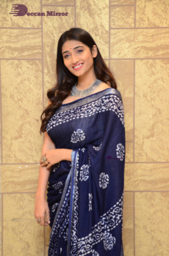 Telugu Actress Priya Vadlamani looks stunning in a blue saree