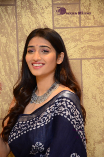 Telugu Actress Priya Vadlamani looks stunning in a blue saree