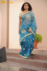Telugu and Tamil Actress Priyamani in a blue saree during filming