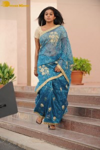 Telugu and Tamil Actress Priyamani in a blue saree during filming