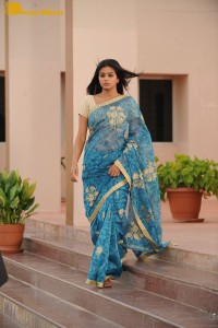 Telugu and Tamil Actress Priyamani in a blue saree during filming