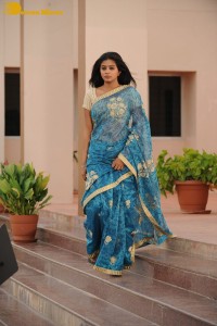Telugu and Tamil Actress Priyamani in a blue saree during filming