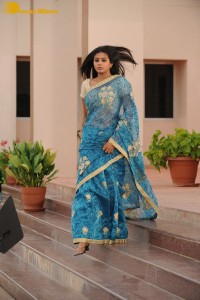 Telugu and Tamil Actress Priyamani in a blue saree during filming