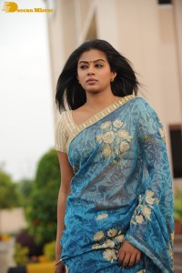 Telugu and Tamil Actress Priyamani in a blue saree during filming