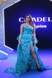actress priyanka chopra ramp walk in a blue dress