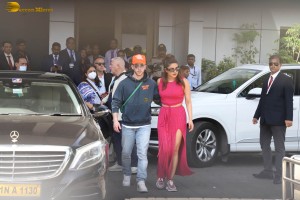 Priyanka Chopra and Nick Jonas at Kalina Airport with their daughter Malti Marie Chopra Jonas