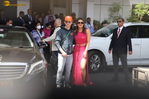 Priyanka Chopra and Nick Jonas at Kalina Airport with their daughter Malti Marie Chopra Jonas