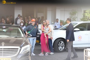 Priyanka Chopra and Nick Jonas at Kalina Airport with their daughter Malti Marie Chopra Jonas