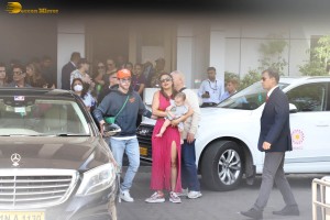 Priyanka Chopra and Nick Jonas at Kalina Airport with their daughter Malti Marie Chopra Jonas