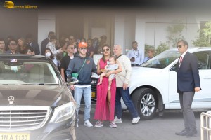 Priyanka Chopra and Nick Jonas at Kalina Airport with their daughter Malti Marie Chopra Jonas