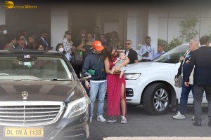 Priyanka Chopra and Nick Jonas at Kalina Airport with their daughter Malti Marie Chopra Jonas