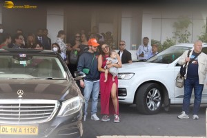 Priyanka Chopra and Nick Jonas at Kalina Airport with their daughter Malti Marie Chopra Jonas