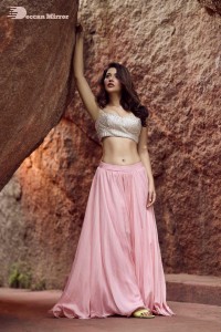 Actress Priyanka Jawalkar poses poses for pictures in a silver color Choli and Pink Lehenga