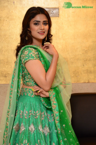 Bollywood and Telugu Cinema Actress Priyanka Sharma in a green dress
