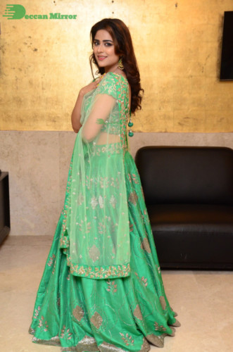 Bollywood and Telugu Cinema Actress Priyanka Sharma in a green dress