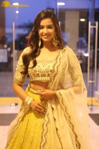 Actress Pujita Ponnada in a yellow dress while attending a movie function