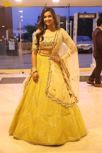 Actress Pujita Ponnada in a yellow dress while attending a movie function