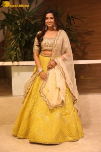 Actress Pujita Ponnada in a yellow dress while attending a movie function