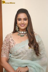 actress Pujita Ponnada ravishing in a transparent green saree