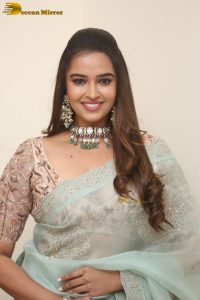 actress Pujita Ponnada ravishing in a transparent green saree