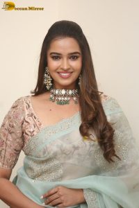 actress Pujita Ponnada ravishing in a transparent green saree