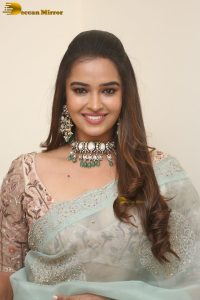 actress Pujita Ponnada ravishing in a transparent green saree