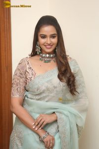 actress Pujita Ponnada ravishing in a transparent green saree