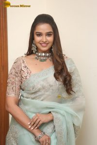 actress Pujita Ponnada ravishing in a transparent green saree