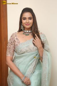 actress Pujita Ponnada ravishing in a transparent green saree