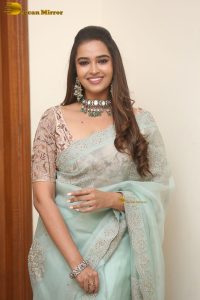 actress Pujita Ponnada ravishing in a transparent green saree