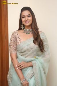 actress Pujita Ponnada ravishing in a transparent green saree